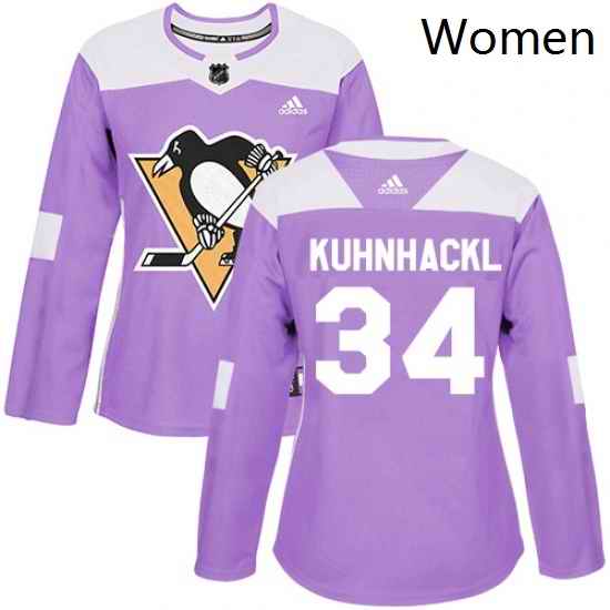 Womens Adidas Pittsburgh Penguins 34 Tom Kuhnhackl Authentic Purple Fights Cancer Practice NHL Jersey